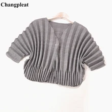 Changpleat новые весенние однотонные Для женщин Базовая куртка Miyak зимняя обувь со складками, с v-образной горловиной, свободного покроя, большой Размеры женский пальто-кардиган C90