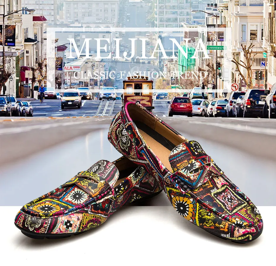 MEIJIANA Brand Leather Men Flats New Men Casual Shoes High Quality Loafers Driving Shoes Colorful Fashion Boat Shoes