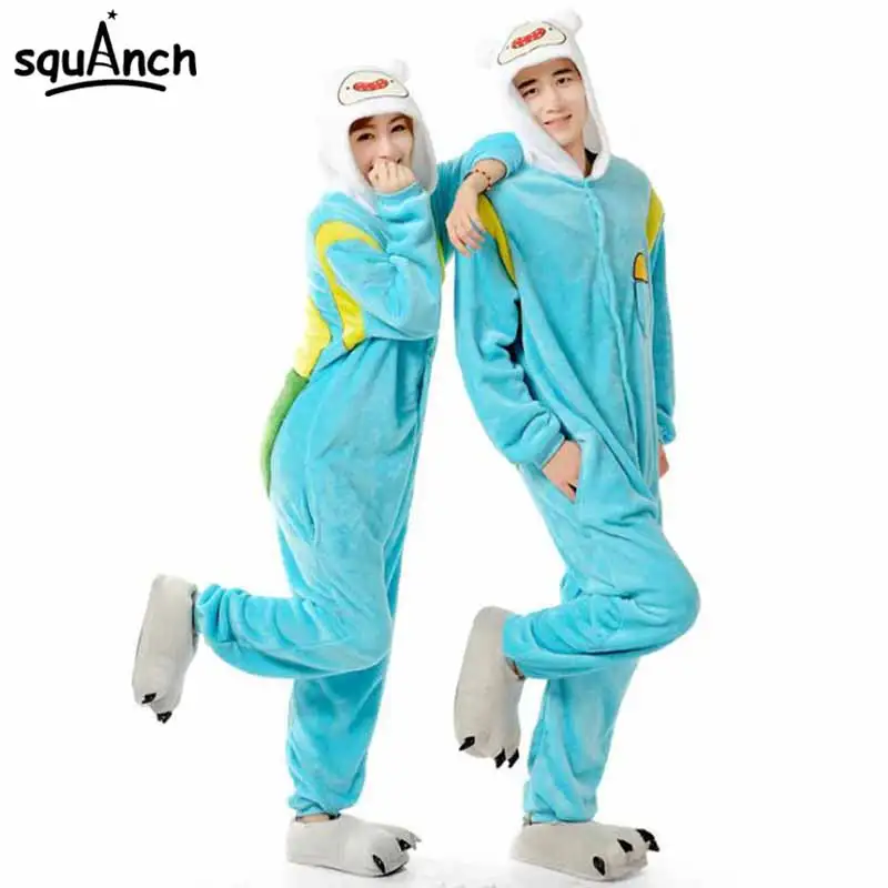 

Cartoon Onesie Finn Kigurumi Adult Men Women Couple Pajama Anime Cute Funny Overalls Winter Warm Clothes Carnival Party Suit
