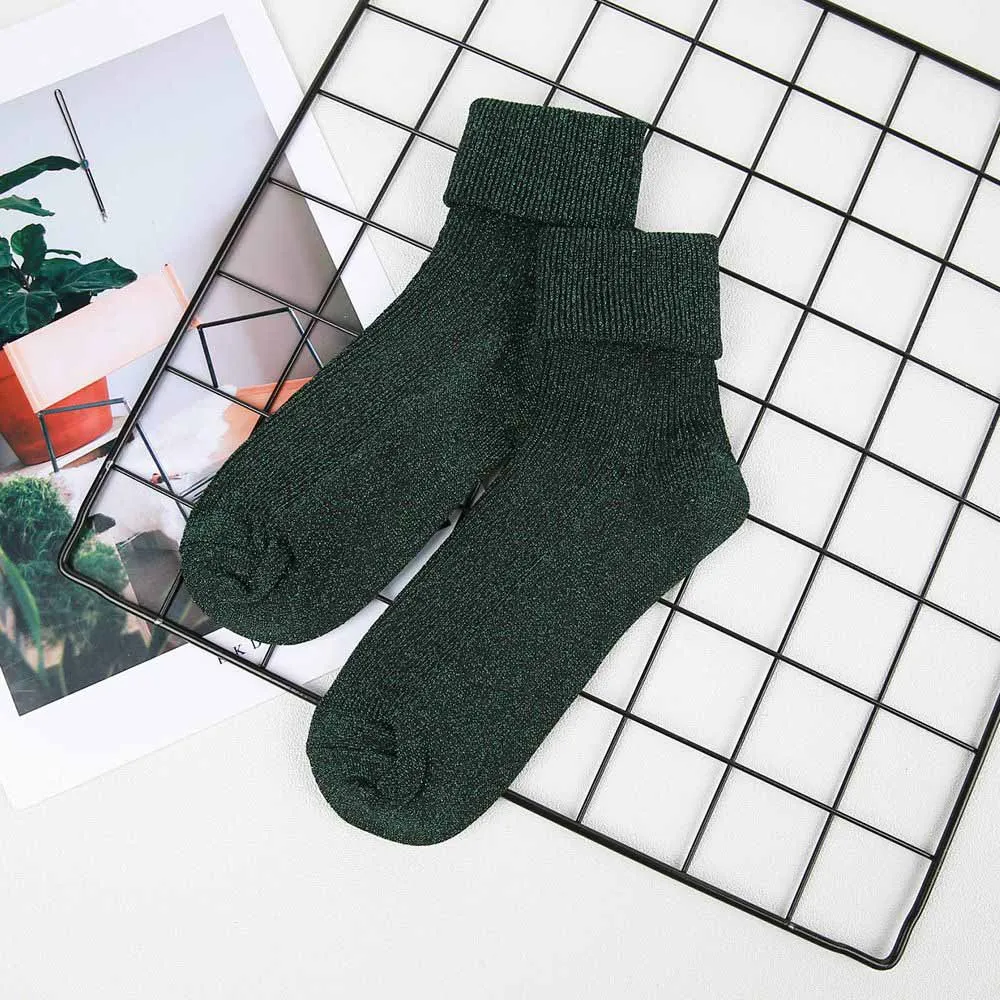 1 пара, новая мода, весна-осень, женские блестящие носки, серебряные шелковые блестящие носки, яркие простые носки без пятки для подростков - Цвет: dark green