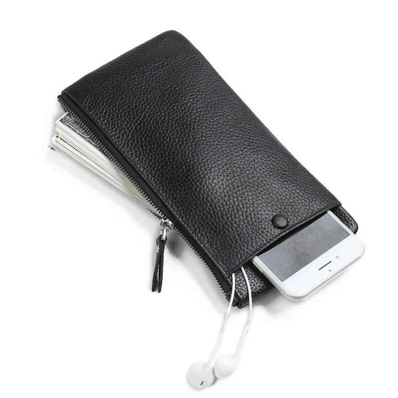 JINBAOLAI, мужской кошелек из натуральной кожи с сумкой для сотового телефона, ультратонкий длинный кошелек на молнии для мужчин, тонкий клатч, кошелек для мужчин