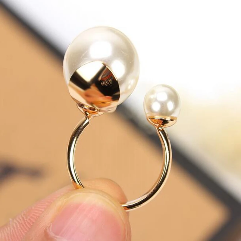 Новые высококачественные, модное кольцо с большой жемчужиной, женские двойные жемчужные кольца, аксессуары для женщин