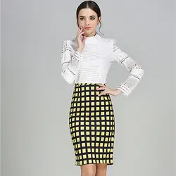 Женская клетчатая юбка-пачка с высокой талией, цвет: желтый, белый