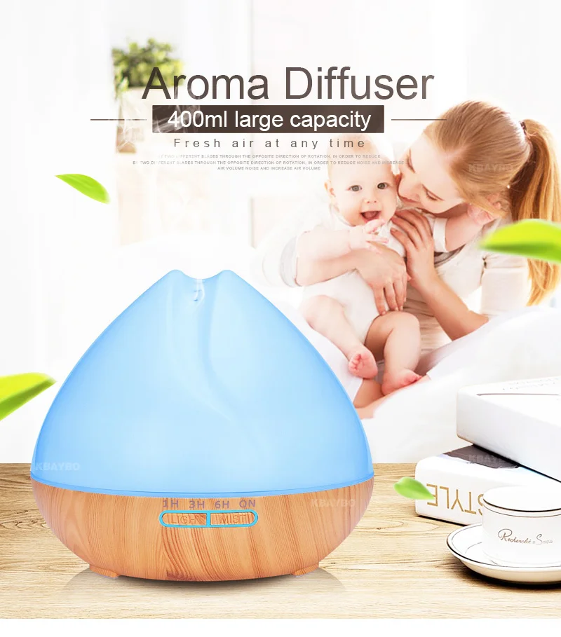 

400ml Aroma Essential Oil Diffuser Ultrasonic Air Humidifier with Wood Grain 7 Color Changing LED Lights for Office Home Bedroom