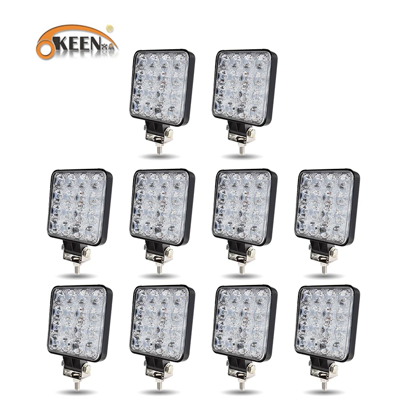 OKEEN 10pcs 4 inch 48 42W Offroad LED Work Light Spotlight Flood Spot Beam Drive Lamp for JEEP UAZ 4x4 Car 4WD Boat SUV ATV Moto