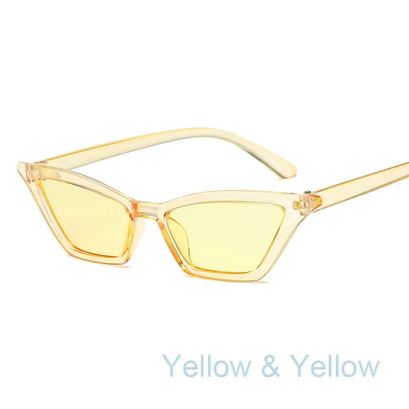 Новые модные сексуальные солнцезащитные очки кошачий глаз, женские маленькие ретро солнечные очки Cateye розового цвета, женские винтажные очки 90 s, очки с защитой от уф400 лучей - Цвет линз: YELLOW YELLOW