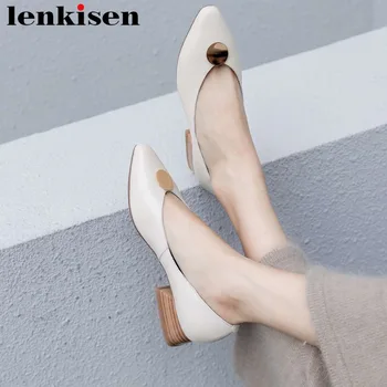

Concise style 2018 superstars full grain leather slip on med thick heels office lady square toe high quality woman pumps L22