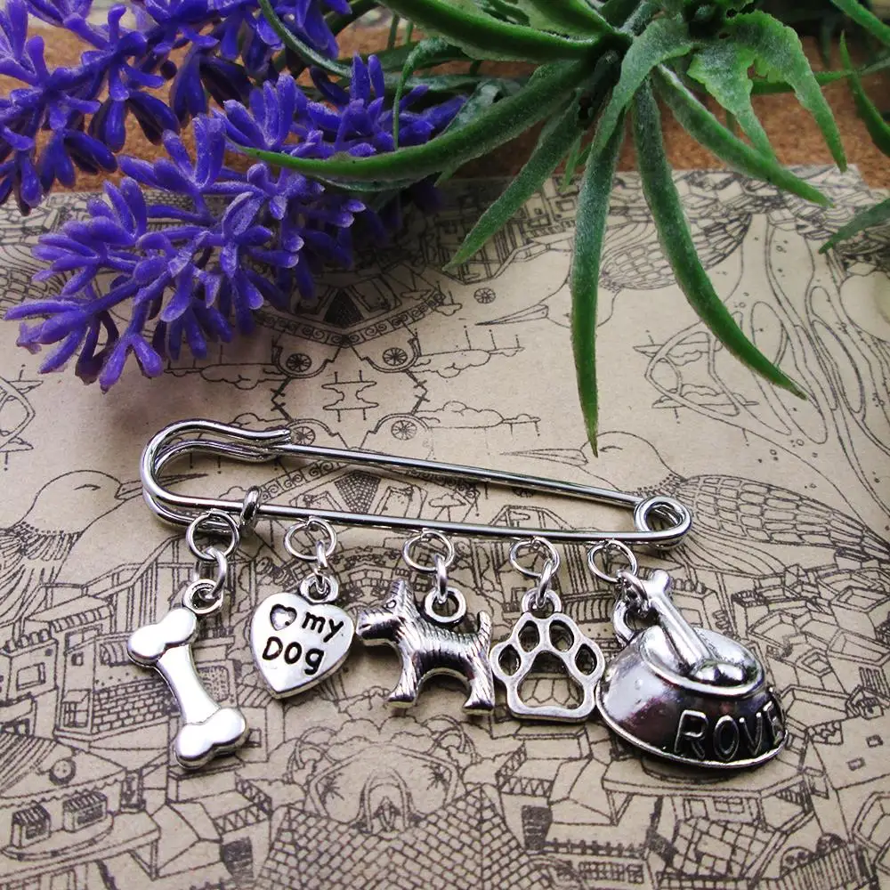 

Dog Brooch Scotty Dog Dog Lovers Gift Scottie Dog Westie West Highland Terrier Pawprint Heart Mothers Day Gift charm brooch