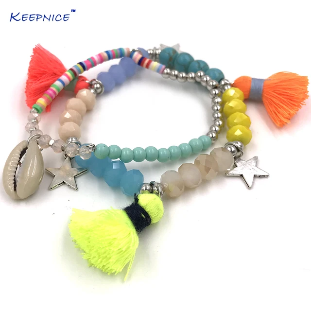 New Bohemia Boho Bracelet Rainbow Color Tel Charms Multi New Bohemia Boho Bracelet Rainbow Color Tel Charms Multi Layers Colorful Seed Beaded Chain Bracelets
