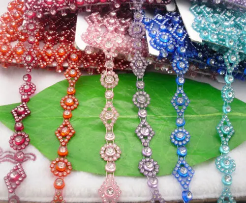 

rhombus round clear glass crystal rhinestones lots color plastic setting clothes shoes bag wedding decorations chain 1Yard #126