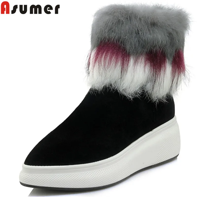 

ASUMER 2020 fashion ankle boots for women pointed toe zip suede leather boots fur comfortable ladies autumn winter boots