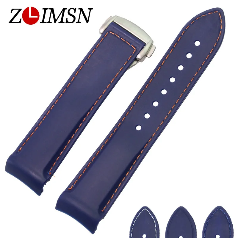 

ZLIMSN Rubber Watchbands Mens 22mm Blue Diver Curved End Silicone Watch Band Strap Stainless Steel Buckle Sport Replacement