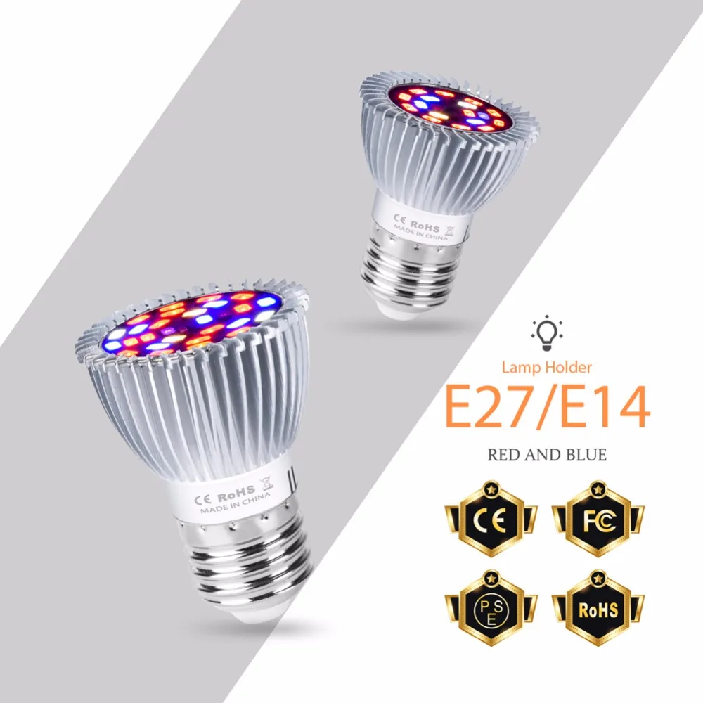 

E27 LED Grow Light Full Spectrum 18W Plant Lamp 28W Fito Led Lamp E14 Growing Light For Plants LED UV Bulb Seedling Grow Tent