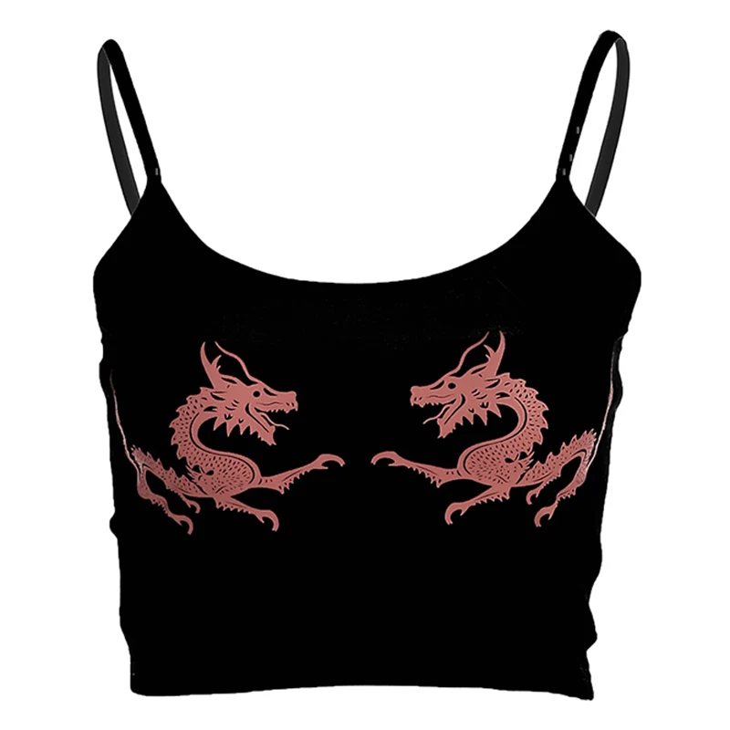 

Chinese Style Dragon Totem Printed Spaghetti Straps Vest Women Sports Vest Running Tops Comfortable Clothes