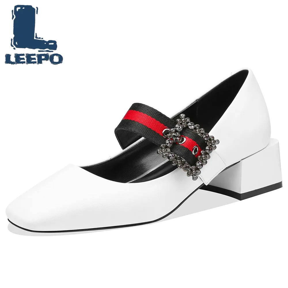 

Mary Jane Shoes for Women Handmade Summer Heels Ladies White Thick Heels Office Daily Commuting Pumps Woman Dress Shoes