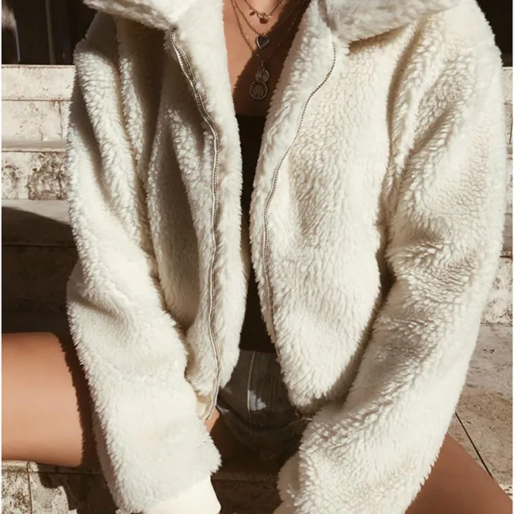 U-SWEAR 2020 Winter New Lamb Wool Warm Soft Female Coat Europe Style Solid Color Lapel Long Sleeve Fluff Femme | Женская одежда