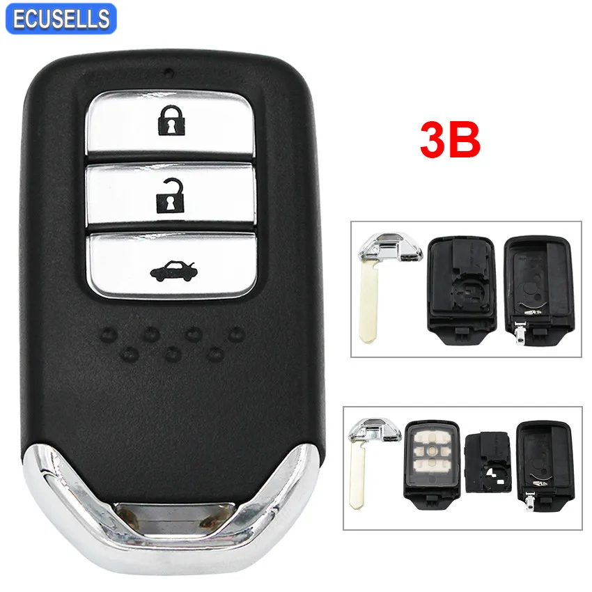 

3 Button Replacement Remote Key Shell Case Fob Smart Car Key Housing Cover for Honda Accord CRV Fit with Small Key Uncut Blade