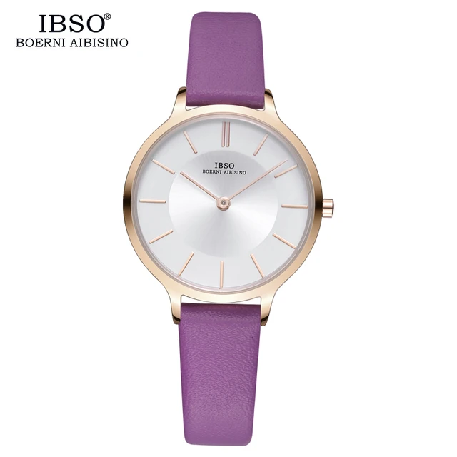 IBSO Women Watches Top Brand Luxury Quartz Women's Clock Ladies Brown Leather Wrist Watch Reloj Mujer Bayan Kol Saati #6608 purple