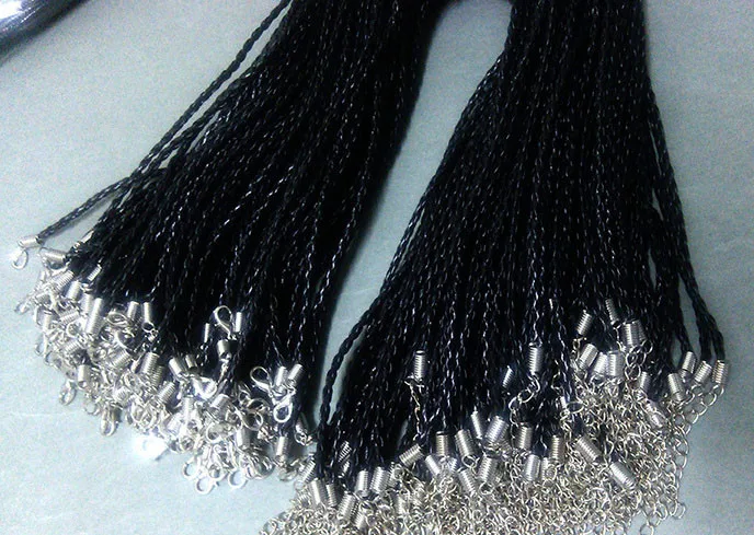 Быстрая 3 мм черная закрученная форма кожаный шнур ожерелье веревка 45 см цепочка с застежкой-лобстером DIY Ювелирные изделия Аксессуары 100 шт./партия