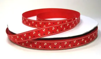 

wholesale 100 yards/lot 3/8" 9-10mm Nautical red Anchor print grosgrain ribbon