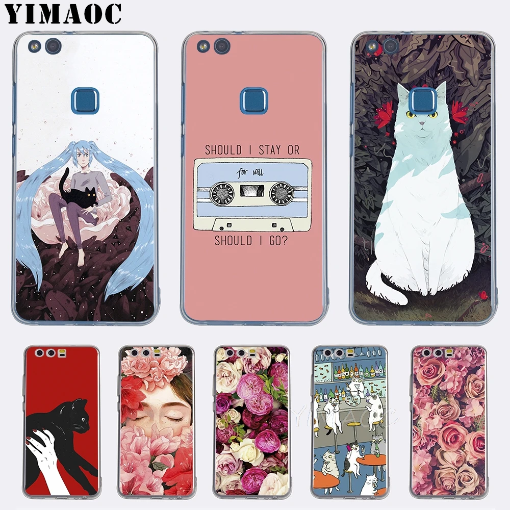 

YIMAOC Cute Bear Flower Fairy Cat Soft TPU Cover for Huawei Honor 6A 7X 7A Pro 8C Mate 10 Note 10 9 Lite Y6 Y9 Y7 Prime 2018
