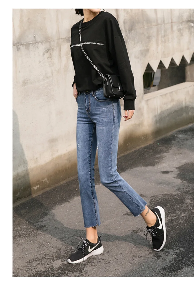 Для женщин Винтаж бойфренд прямые джинсы 2019 Весна уличная Высокая талия Повседневный стиль джинсовые синие черные брюки для девочек плюс