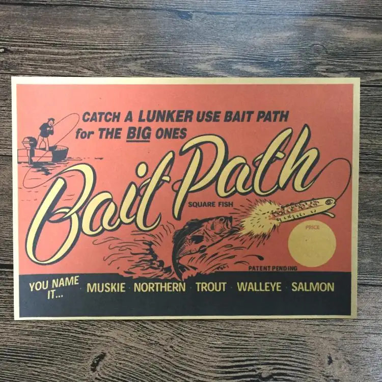 

Vintage fishing painting Retro Poster Bar/cafe/Pub Wall Art Crafts Sticker Living room home Decoration 42x30cm JIP-B119