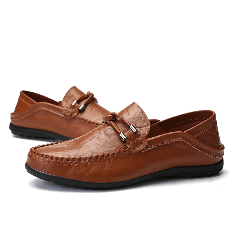

High Quality Men Casual Sheos 2018 New Genuine Leather Flat Shoes Men Oxford Lace Up Men's shoes Work Shoe Outdoor Peas Shoes
