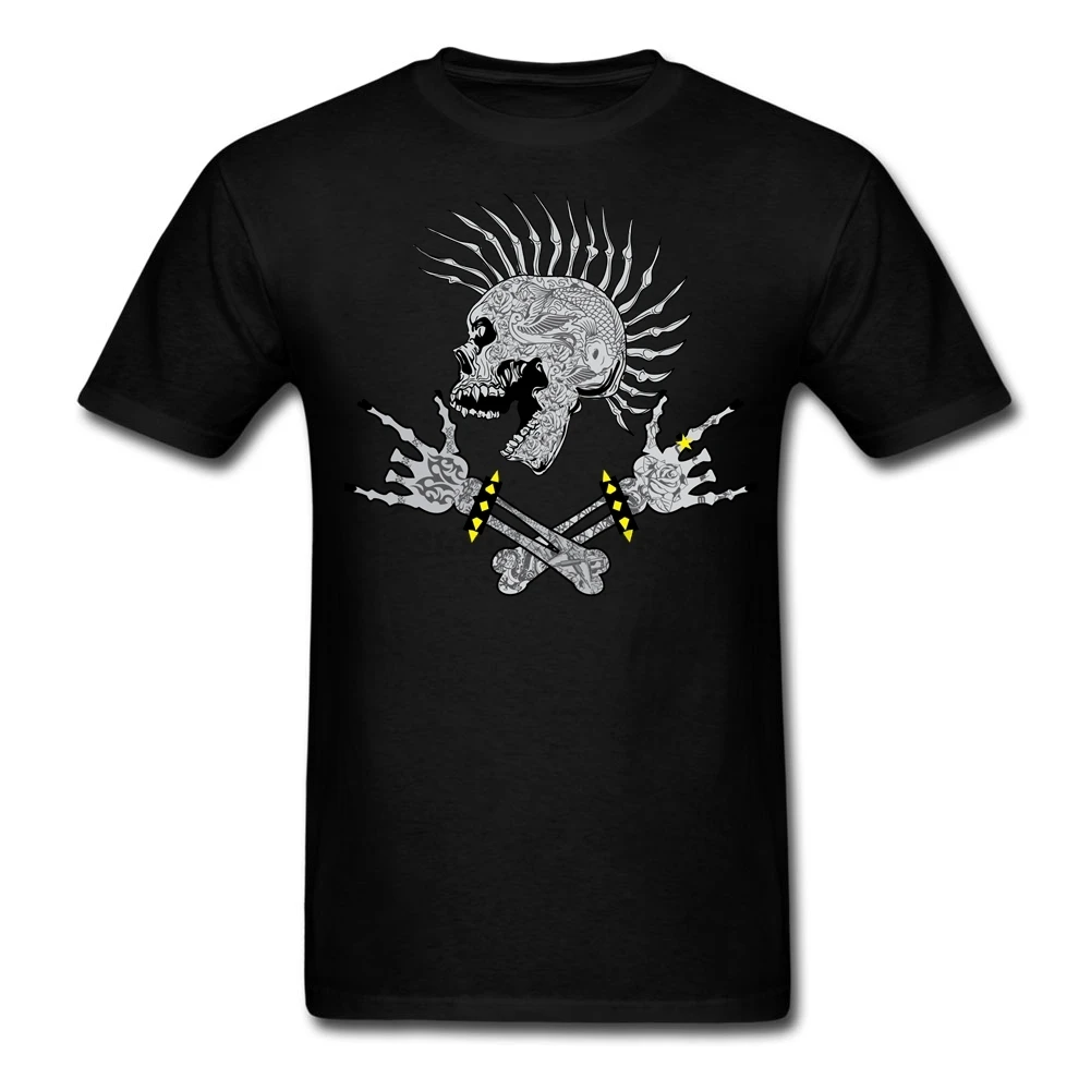 Мужская Однотонная футболка rock n roll темно синяя с черепом для подростков гранж