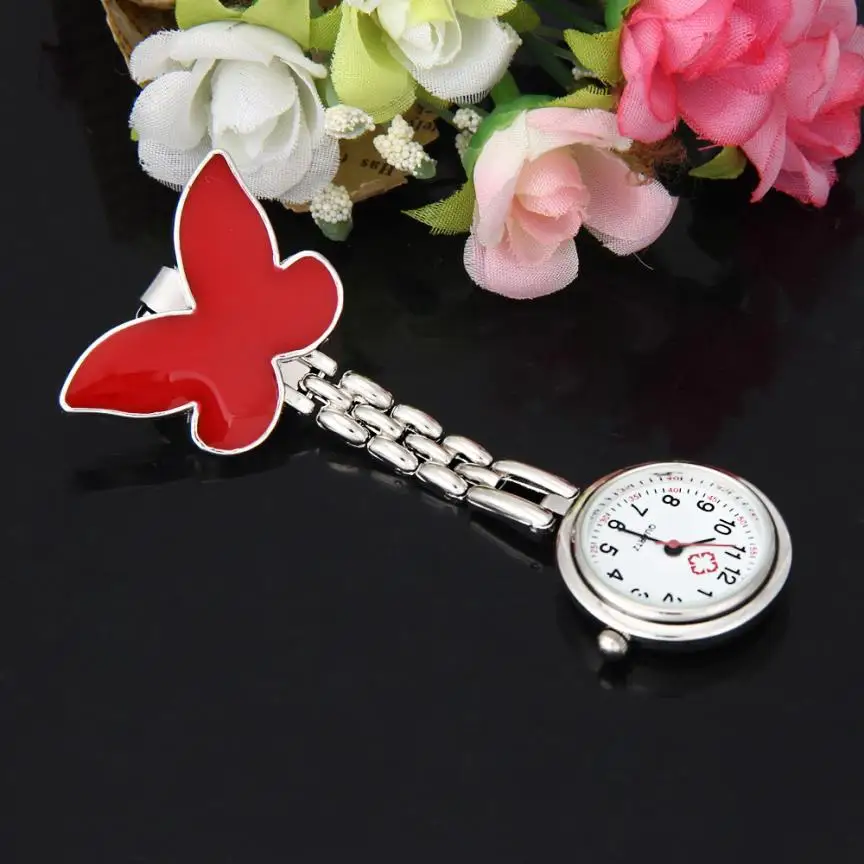 Клип-на Fob брошь подвеска висячие часы для женщин бабочка дизайн унисекс часы мода доктор медсестры карманные часы горячая распродажа
