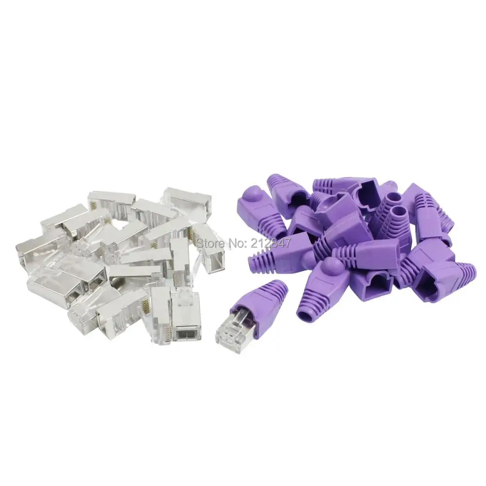 

50 Pcs RJ45 Socket Lan Network Connector + 20pcs End Boots Caps Purple
