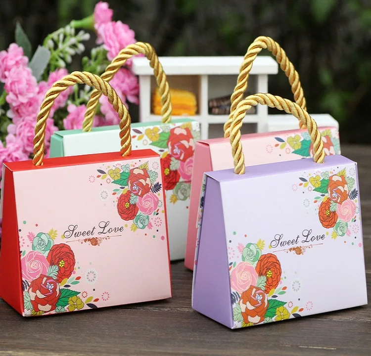 

50pcs candy Gift Box Favor Baby Shower Wedding Box Birthday Party Kids Candy Buffet Favor Paper box Loot candy Bags with handle