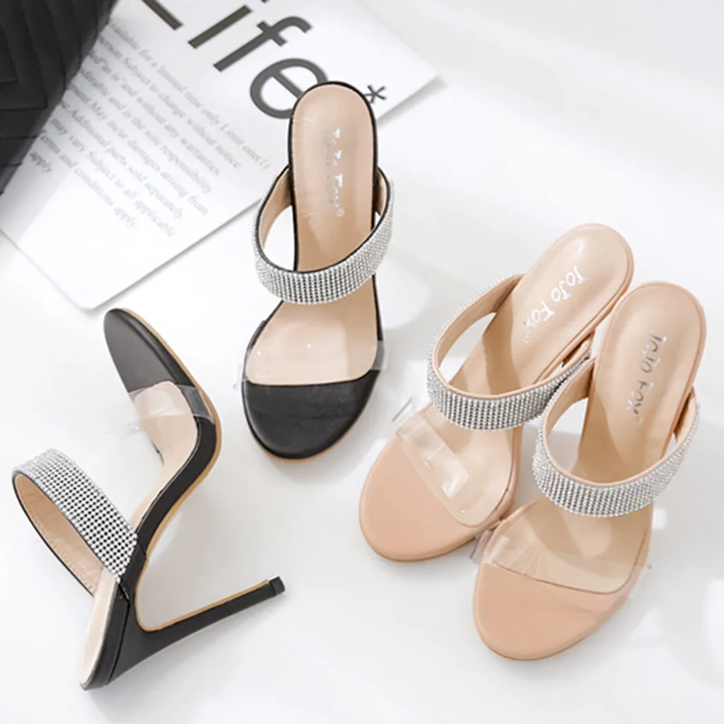

summer footwear sexy high heels platform 2019 Sexy New Transparent Diamond Slippers Slim High Heels Fashion Outdoor Sandals #4gh