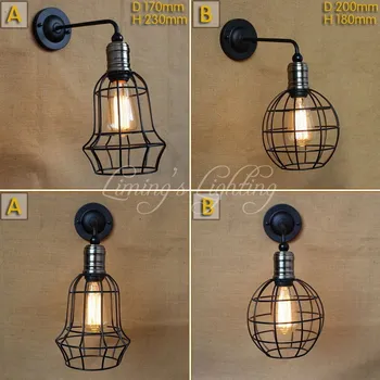 

Modern Cage Design Antique Black Metal Wire Ball Wall Lamp With Long Swing Arm For Workroom Bedside Bedroom Illumination Sconce