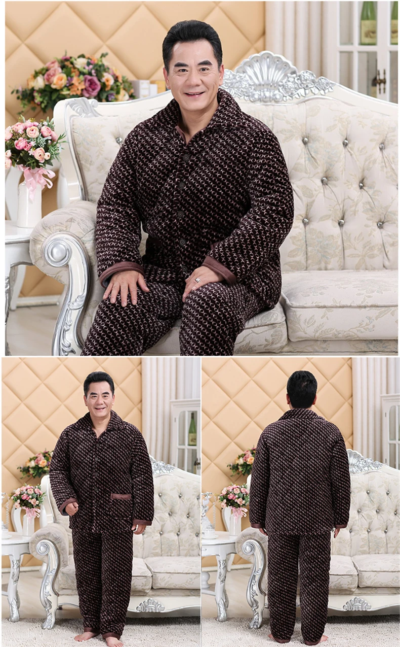 Old Men's Pajamas Thick Warm Padded Clothing Winter Autumn Pajamas Suits Plaid Nighty For Middle Aged Men Night Wear Clothes JW313 (10)