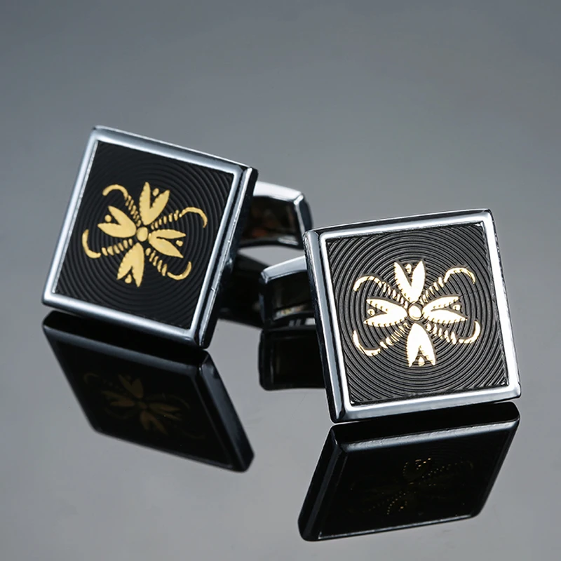 

DY New alloy black square gold butterfly flower Cufflinks men's French shirt cuff links