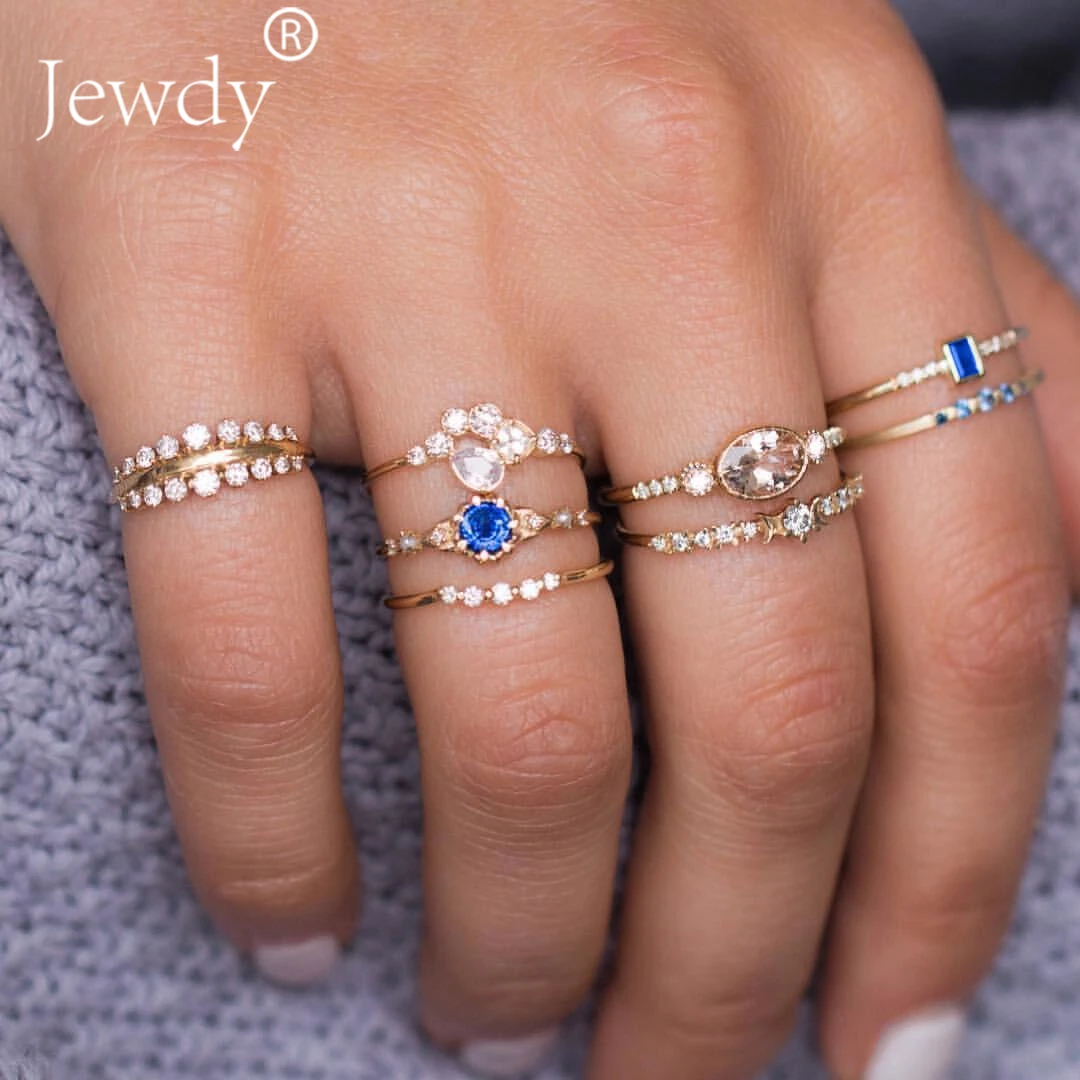 

Jewdy 8 PCS/SET Bohemia Crystal Antique Silver Elephant Flower Rose Heart Crown Carved Rings Set Knuckle Rings for Women Jewelry