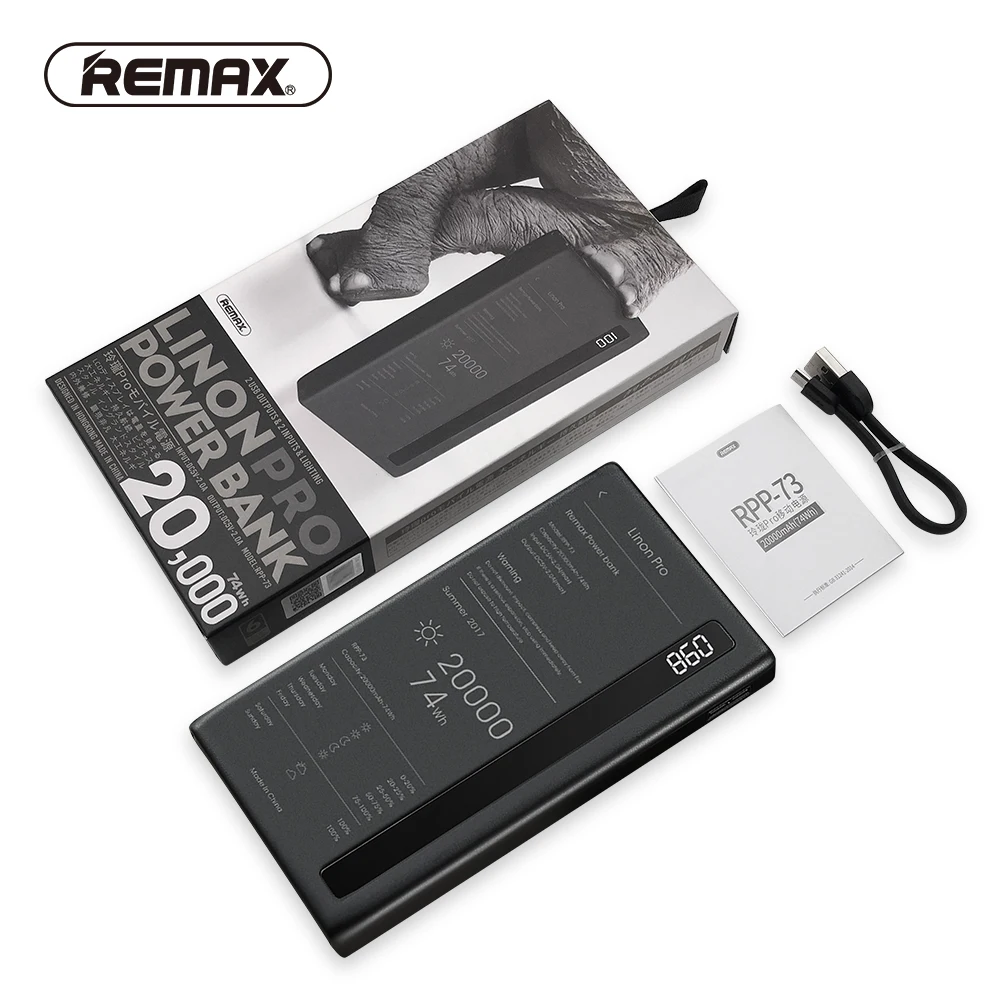 Remax USB Power Bank 20000mAh Fast Charge Portable Charger Type C Micro Usb Led Lamp External Battery for Xiaomi/samsung/iphone