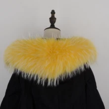 Натуральный мех енота воротник зимний теплый шарф для женщин Пальто Капюшон натуральный мех съемный воротник прямые шарфы