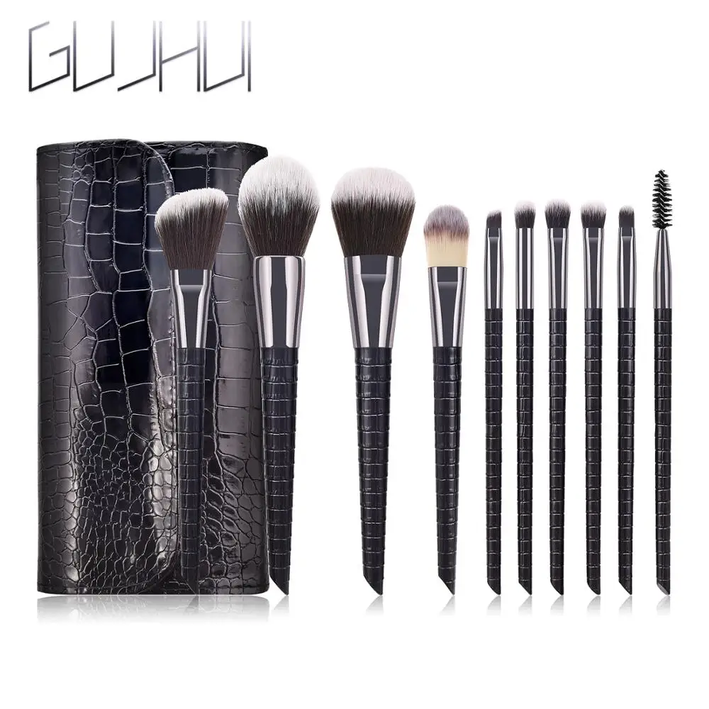 

10Pcs Black High Quality Makeup Brush Set For Cosmetic Foundation Powder Blush Eyeshadow Brush Beauty Tool With Bag