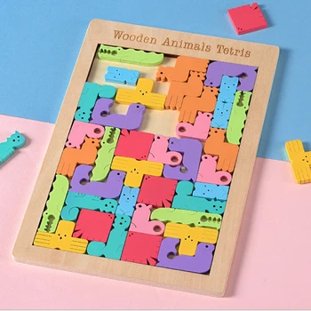 

Cute 3D Wooden Puzzles Jigsaw Board Toys Tangram Brain Teaser Children Puzzle Toys Tetris Game Educational Baby Toys Wood Gifts