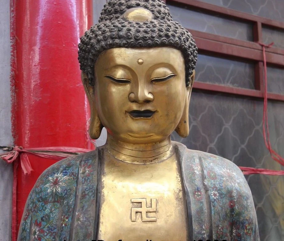 Китай красная медь бронза 24K золото позолота Amitabha Шакьямуни татхагата статуя