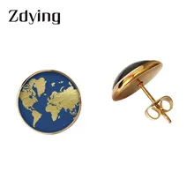 ZDYING карта мира Земли серьги гвоздики картина под стеклом кабошон серьга серьги для женщин мужчин модные ювелирные изделия WP006