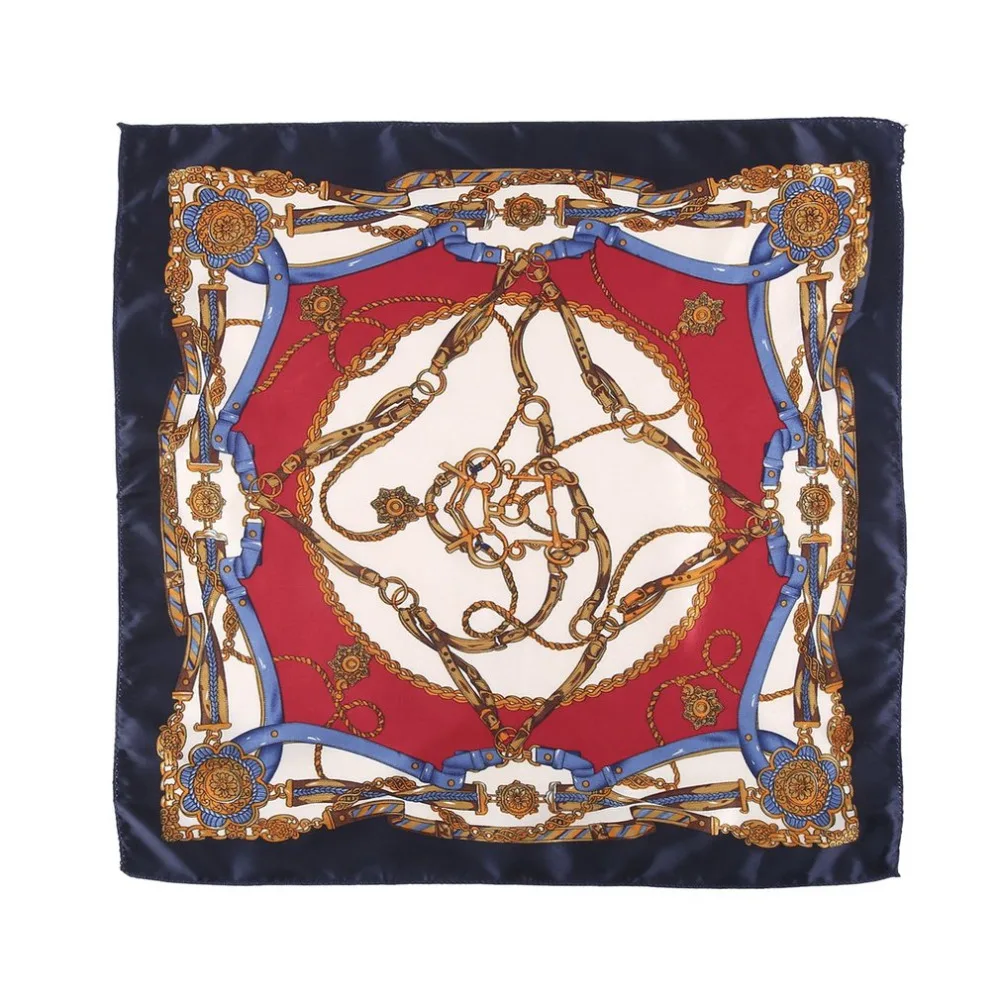 

Fashion Colors Chain Print Satin Square Scarf Women Imitated Silk Scarves Luxury Brand Large Size Polyester Shawl Hijab