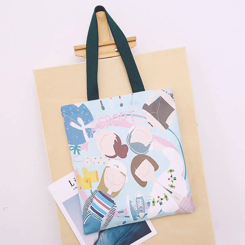 

NEW Cute Canvas Tote Bag Casual Beach Handbag Eco Shopping Bag Daily Use Foldable Canvas Shoulder Bag for Woman 2019 bolso mujer