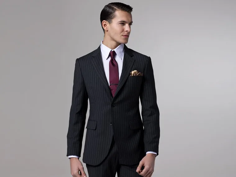 Dark Grey Suit Stripes Custom Made Men's Wedding Suits Lawyer Suit