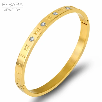 FYSARA, классический дизайн, высокое качество, циркониевые кристаллы, римские цифры, браслеты и браслеты, женские модные ювелирные браслеты - Окраска металла: Золотой цвет