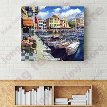 Painting by Yourself Mediterranean Sea Port Landscape Picture for Home Decor Paint By Numbers Painting Coloring by Numbers Gift home office leisure outdoor rattan daybed with white cushion to sea port by sea