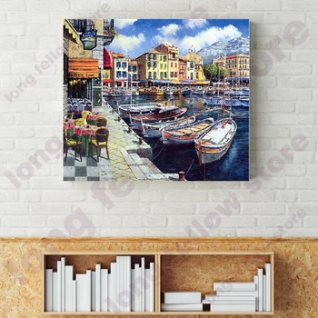 

Painting by Yourself Mediterranean Sea Port Landscape Picture for Home Decor Paint By Numbers Painting Coloring by Numbers Gift