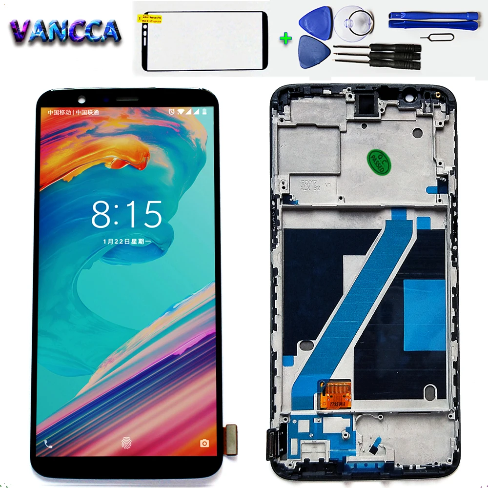 

AAA Amoled LCD Display For Oneplus 5T A5010 touch screen 2160*1080 Digitizer Assembly 6.01 inch Frame with Free Tempered Glass